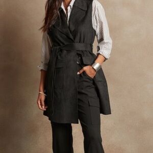 NWT! Banana Republic Black Exaggerated Collar Faux Suede Vest - Size XS Petite